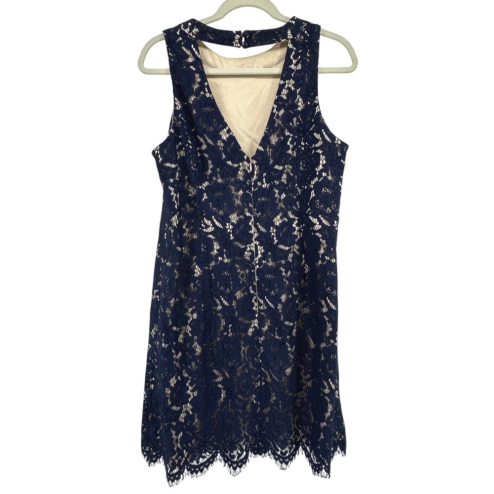 Vince Camuto Lace Shift Dress Women 12 Navy Blue Cocktail Wedding Guest Feminine